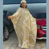 女性ゴールドプリントドレス緩いバットウィングスリーブoネックマキシパーティーアフリカの女性ファッション秋のvestidosプラスサイズローブ210416