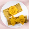 Baby Headbands Flower Bow Hair Tillbehör Kids Girls Nylon Wide Head Wrap Barn Elastisk Bowknot Flower Headband 2st Set Kha161