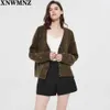 Xnwmnz za mulheres mochila vintage cardigan com bordado mangas compridas v-pescoço com nervuras aparas cardigan feminino camisola elegante outerwear 211011