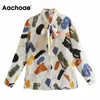 Printed Blouses Women Bow Tie Collar Loose Casual Shirt Long Sleeve Tunic Tops Ladies Office Wear Elegant Blouse 210413