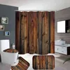 Retro Old Wood Door Shower Curtain Bath Mat Set Waterproof Fabric Bathroom Curtain Set Rug Lid Toilet Cover Home Decor 211116