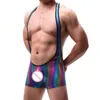 Intimo modellante per il corpo da uomo Tute da uomo Arcobaleno Custodia per pene sexy Tute Canotte da wrestling Boxer Bodybuilding Uomo Undersh263Q