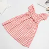 Humor Bear Baby Girls Sukienki Nowy Lato Otwórz ACK Cute Bow Plaid Księżniczka Odzież Baby Urocze Dresses Kids Clothes Q0716