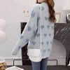 Hjärtmönster Sticka Pullover Tröja Kvinnor Jumper Höst Vinter Koreansk Kawaii Söt Fluffig Kvinna Casual Mysigt Sweater 210427