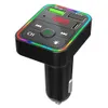 F2 Bluetooth Car Kit FM-sändarmodulator Färgglad LED-bakgrundsbelysning Trådlös radioadapter Handsfree för telefon TF MP3-spelare typ C-port