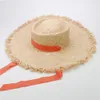 Chapeau de plage en raphia à Long ruban populaire pour femmes, décoration de pare-brise, chapeau de paille d'été, Drop185e entier