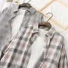 HSA Plaid Women Blouse Casual Turn Down Collar Thick Ladies Vintage Chic Clothing Long Sleeve Button Shirt Tops 210417