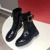 Mit box frauen schuhe luxus designer marke stiefel roge.r viv ranger stiefel stiefel strass metall schnalle geringe ferse runde toes patentleder eu34-41