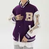 Harajuku Bomber Jackets Женщины пушистая кость Patten однобортный свободный бейсбол куртка Hiphop Streetwear Unisex Splice Part 210914