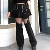Women's Pants & Capris Punk Gothic Women Patchwork Cargo Grunge Streetwear High Waist Rivet Zipper Black Wide Leg Pleated Skirt Trousers E-g