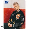 INFLATION High Quality Embroidery Baseball Varsity Jacket Men Black Leather Sleeve Bomber Winter Thick Fleece Outwear 211217