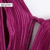 Zevity女性のセクシーなクロス深Vネックソリッドプレスプリーツスリムミニドレス女性バットウィングスリーブ着物ヴェストドシックドレスDS4473 210603