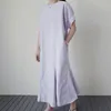 夏のエレガントな女性のロングマーメイドのドレスハイウエストのoネック韓国風シックな緩いフィッシュテールドレス女性210428
