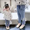 Dżinsy dla dziewcząt Big Bow Toddler Girl Dians Dot Jeansy for Kids Girl Casual Style Ubrania 210412