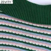 Maglione lavorato a maglia all'uncinetto a righe abbinate a colori vintage da donna Pullover a maniche corte con bottoni a maniche corte SW829 210416