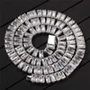 Hip Hop Rock Jewelry Stainless Steel Square Zircon Tennis Chain Gold Silver Plated Men's Necklace