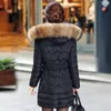 冬のジャケットの女性黒L-4XLプラスサイズの毛皮のフード付きパーカー秋ファッションベルトスリムダウンコットンコートFeminina LR840 210531
