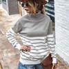 Striped Turtleneck Sweater Women Fall Long Sleeved Kintted Woman Sweaters Brown Warm Pull Femme Casual Jersey Mujer 211217