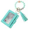 US Stock Fashion PU Bracciale in pelle Portafoglio Portachiavi Favore di partito Nappe Braccialetto Portachiavi Titolare Borsa per carte Portachiavi con perline in silicone Portachiavi Borsa Gioielli da donna