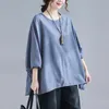 Johnature Casual Women Loose Shirts Spring O-neck Batwing Sleeve Blouse All-match Solid Color Fashion Tops 210521