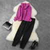 High Street Fashion Women Two Piece Outfits Autumn Winter Diamonds Hooded Neck Loose Top and Pants Suit Casual Twinset 210601