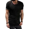 Icelion zomer katoenen t-shirt mannen mode gat korte mouw t-shirt solide slim fit o hals tops casual t-shirt druppel 210716