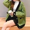 QNPQYX Black Plaid Knit Cardigan Button Harajuku Women Knitted Sweater Fashion Casual Autumn Winter Sweater Oversized Cardigans