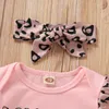 Bebé Roupas 12 18 Meses Rosa Manga Longa Romper Leopard Imprimir Saia para Criança Girls Spring Outfit Roupas Conjuntos