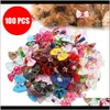 Apparel Supplies Home & Garden Drop Delivery 2021 100Pcs Dog Topknot Multicoloured Puppy Hair Bows Bright Flower Peals Pet Grooming Products