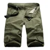 Mens Cargo Shorts Casual Fashion Pockets Solid Color Army Green Male Loose Work Plus size (No belt) 210714