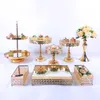 Andra festliga partier 8st Crystal Metal Cake Stand Set Akryl Spegel Cupcake Dekorationer Dessert Pedestal Wedding Display Tray