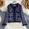 Autumn New Design Women's O-Neck Long Sleeve Plaid mönster Tweed Woolen Lureex Jacket CASACOS ML