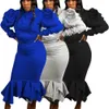 Kvinnor två stycken set långärmad gröda toppar slim kjol ruffles paket hip party sexig kvinnlig afrikansk fira evenemangsdräkt 210416