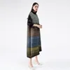 Robes décontractées Miyake plissé Vintage robe rayée 2022 printemps femmes esthétique imprimé vêtements grande taille trois quarts manches évasées longues