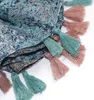Sarongs Eautiful Classic Blue White Porselein Gedrukt Katoen Hennep Fringe Sjaal Spring and Summer Thin Travel Sunscreen Shawl Beach Handdoek