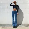 Bayan Geniş Bacak Kot Harajuku Düz Pantolon Moda Orta Bel Retro Dikiş Pantolon Kalça Ifting İnce Vintage Mavi Renk