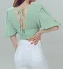 Lato Koreański Temperament Kobiety V-Neck Latarnia Rękawy Moda Plisowana bluzka 210531