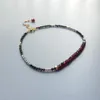 Lii Ji Genuine Red Garnet Black Spinel Hematite Sparkling US 9K GF Delicate Anklets For Women Girl Children Jewelry