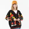 Funny Clown Print Knitted Cardigan Sweater Men Streetwear Harajuku Cotton Oversize Woman Unsiex Knit Coats Men's Sweaters