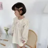 Abiti primaverili per bambini per ragazze con pizzo patchwork stile coreano carino manica lunga colletto rovesciato principessa da festa 210615