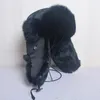 Sombreros de bombardero de invierno para hombre, cálido sombrero ruso Ushanka con orejera, gorro de cazador de piel Real, orejera, conejo cálido Natural