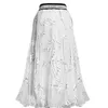 ハイウエスト縞模様の刺繍Aラインアンリング長滴オーガンザ半体スカート女性の底部WO52500L 210421