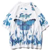 LACIBLE Blue Butterfly Hip Hop Streetwear T Shirt Men Casual Cotton Harajuku Short Sleeve Tops Oversized T Shirt Mens 210726