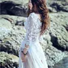 Casual Dresses Beach European Style Summer Womens Sexy Lace Embroidery Maxi Solid White Dress 3/4 Sleeve Deep V Neck Vestidos Plus Size S-L