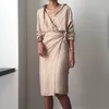 Chic Spring Women Deep V-Neck Long Sleeve High Waist Self Belt Wrap Dress Kimono Split Bodycon Sexy Midi Dresses 210416