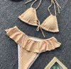 Costume da bagno bikini a triangolo sexy con perizoma con gonna 2021 Costume da bagno da donna con taglio alto e cravatta verticale a righe X0522