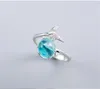 Clusterringe weibliche exquisite Meerjungfrau -Fischschwanzblau -Kristall offen verstellbarer Silberring Lady Charm Wedding Party Schmuck Accessor4040665