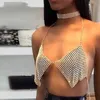 BLING Zilver Gouden Rhinestones Halster Bra Crop Top Vrouwen Sexy Backless Diepe V-hals Zien door Summer Beach Tank Tops 210607