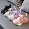 Size21-30 Children's Sneakers LED Lights Glow Girls Sports Shoes Boy Baby Toddler Shoes Non-slip Breathable Fashion Kids Shoes G1025