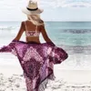 Ankomst Beach Cover Up Floral Romantic Badkläder Ladies Pareo Cape Purple Tassel Klänning Chiffon # Q149 210420